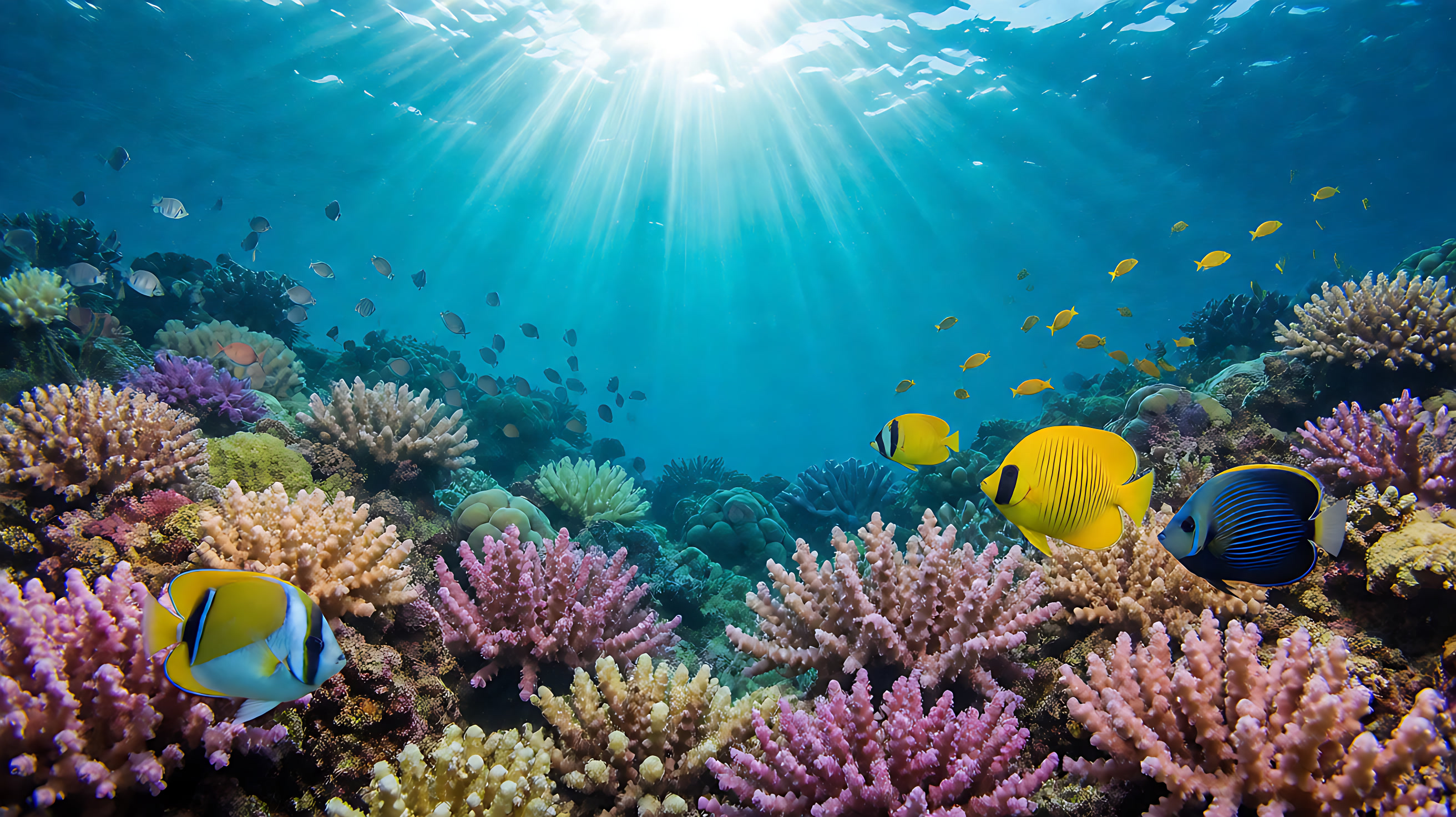 AI-generated: Coral reef, macro dive