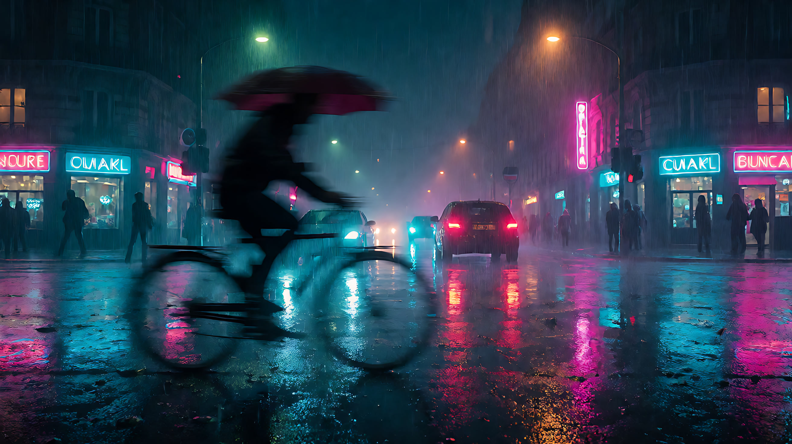 AI-generated cinematic neon street scene for text-to-video